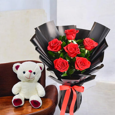 Red Roses with Teddy Bear
